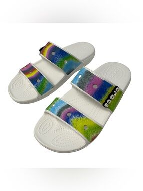 CROCS Womens Size 8 Y2K Rainbow Tie Dye Sandals Slides Iconic Comfort shoes
